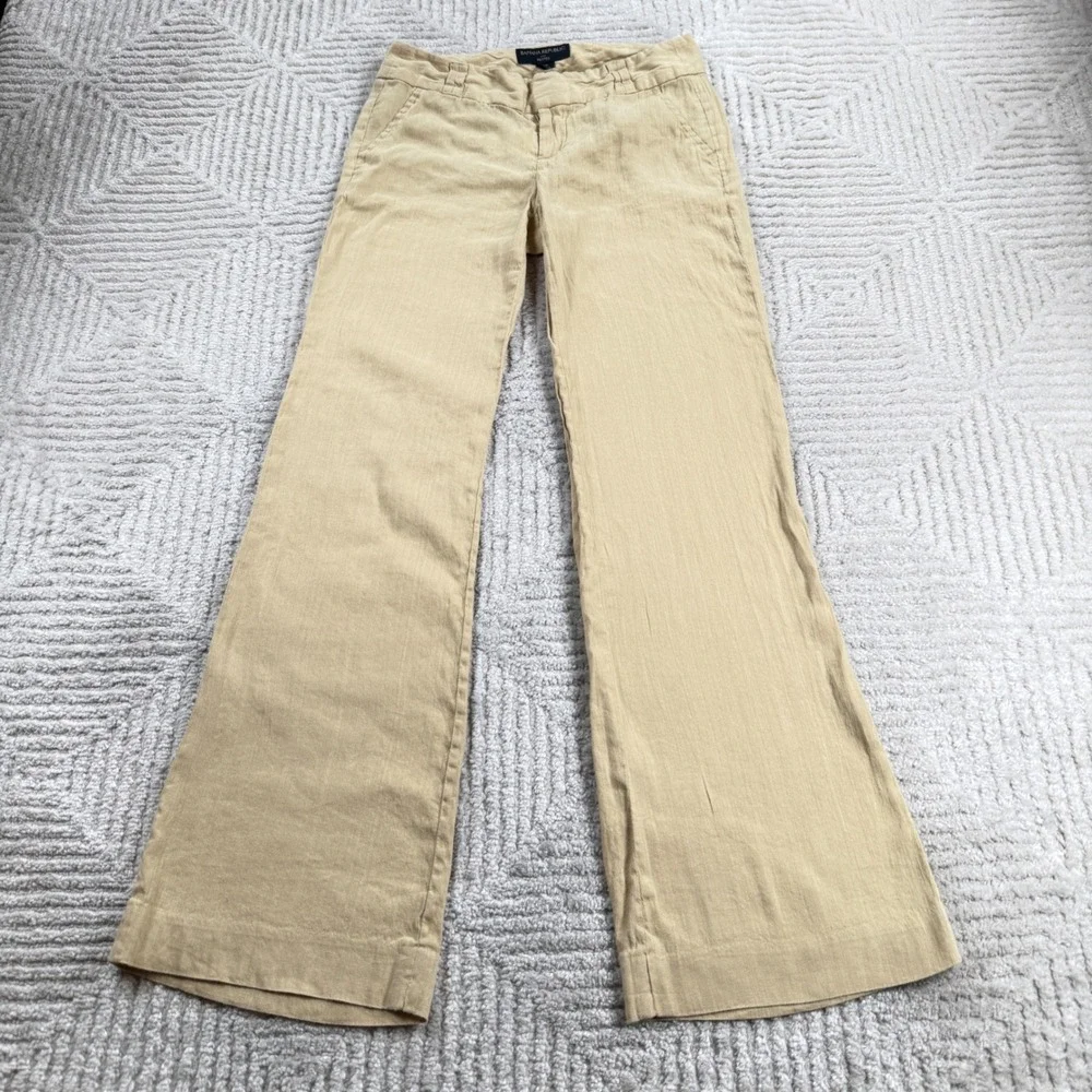 Banana Republic Wide Leg Linen Pants Womens 00P Tan Quiet Luxury Coastal Office